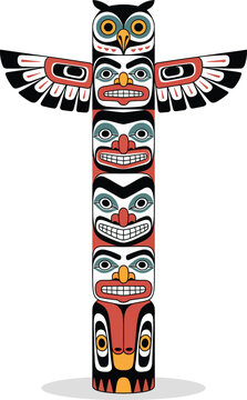 Native american totem pole vector traditional tribal art cultural symbol.