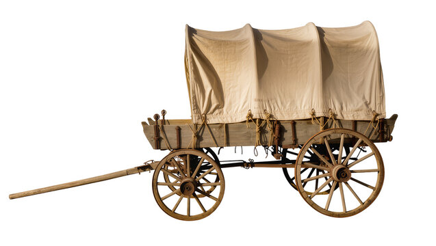 Old wooden covered wagon with canvas top