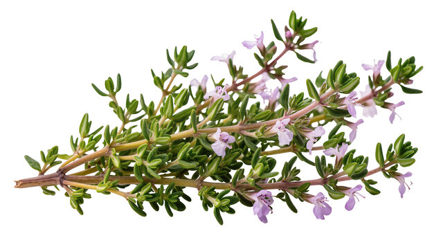 Fresh thyme herb sprigs with small purple flowers
