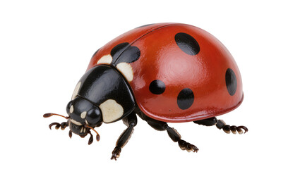 Red ladybug with black spots and white markings on head © Lena
