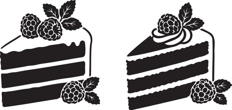 cake dessert slice icon set, black layered cake vector collection, sweet pastry symbol design