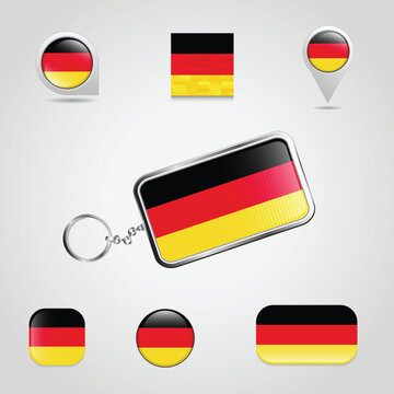 Collection of various button icons and a keychain featuring the national flag of germany keychain national rectangle patriotic identity illustration collection interface