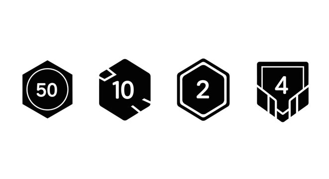 Collection of four geometric icons with numbers inside.