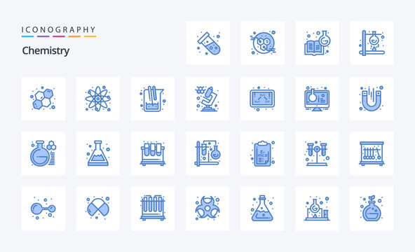 25 Chemistry Blue icon pack. Vector icons illustration