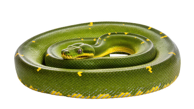 Green Tree Python coiled with yellow markings