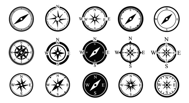 Collection of vintage and modern compasses for navigation and direction.