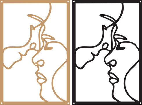 Minimalist Abstract Face Line Art Decorative Metal Panel Vector
