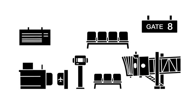 Airport Gate and Jet Bridge Silhouettes Collection.