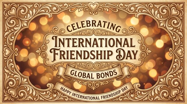 International friendship day greeting with elegant gold text
