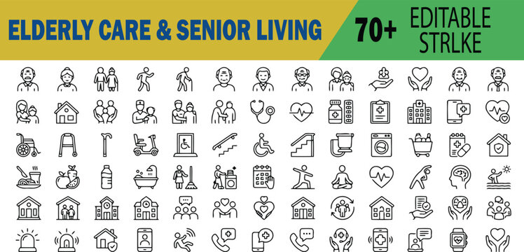 Elderly care and senior living icons