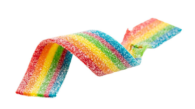 Candy, Texture, Assorted fruit flavors sour tape candy roll unraveled macro texture isolated