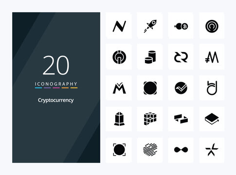 20 Cryptocurrency Solid Glyph icon for presentation. Vector icons illustration