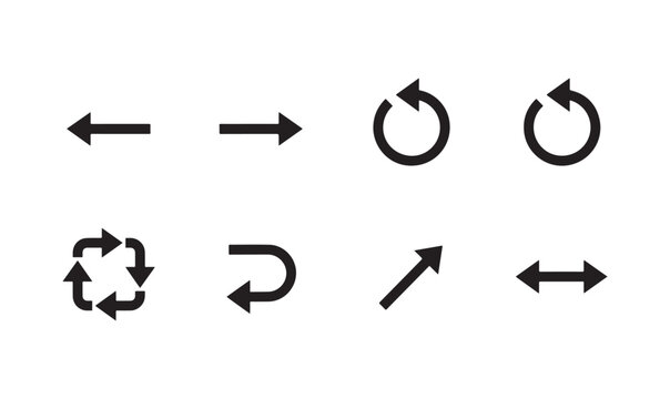Set of eight diverse arrow symbols and navigation buttons on a transparent background vector set.