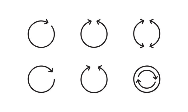 Collection of circular arrows and refresh icons with different line weights vector.