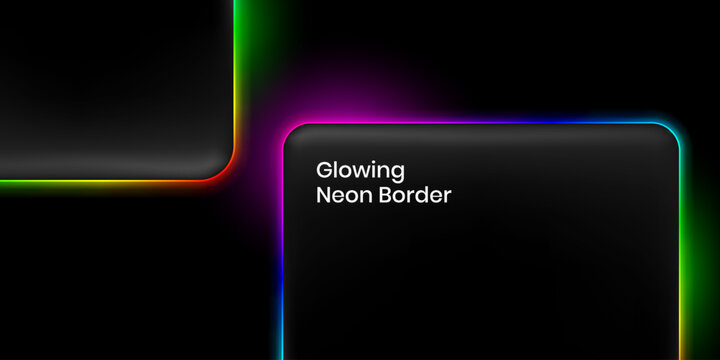 Glowing neon light frame as a modern user interface element. Light effect illumination on a dark background. Abstract digital background for sleek web design layout.