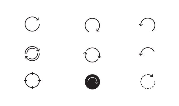 Linear arrow collection for interface navigation including cycle refresh and target mark icons.