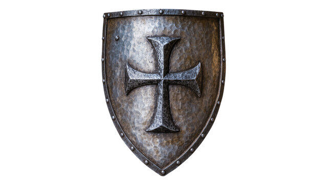 Medieval metal shield with cross emblem