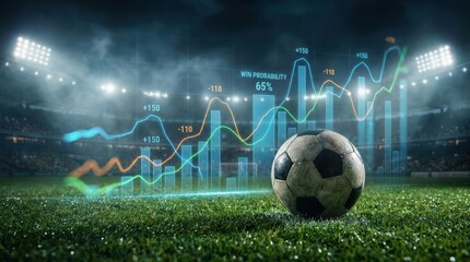 Soccer Ball on Field With Betting Odds and Win Probability Graphs