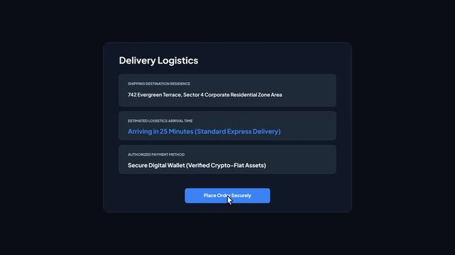 Dark mode food delivery mobile application checkout review cart and order rejected screen flow