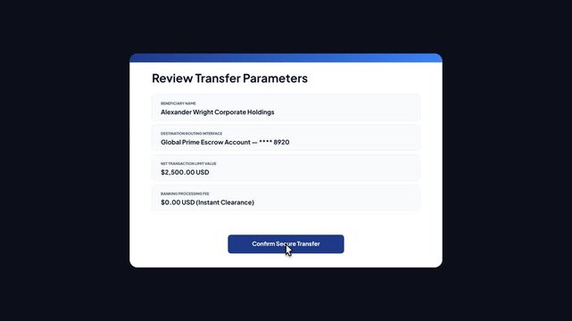 Financial mobile banking application interface executing a successful escrow fund transfer transaction
