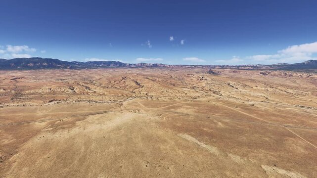Side aerial drone view of King Tutt Mesa in Red Valley Arizona. United States