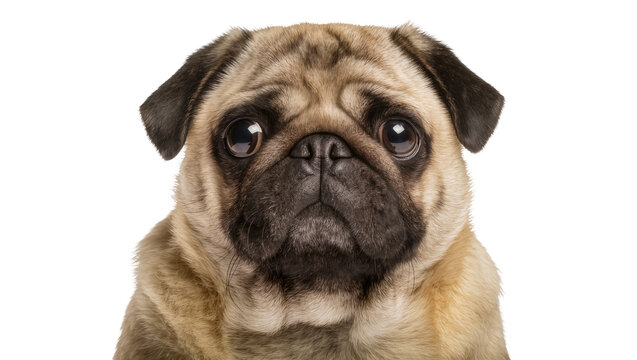 Pug dog face with big eyes and wrinkled snout