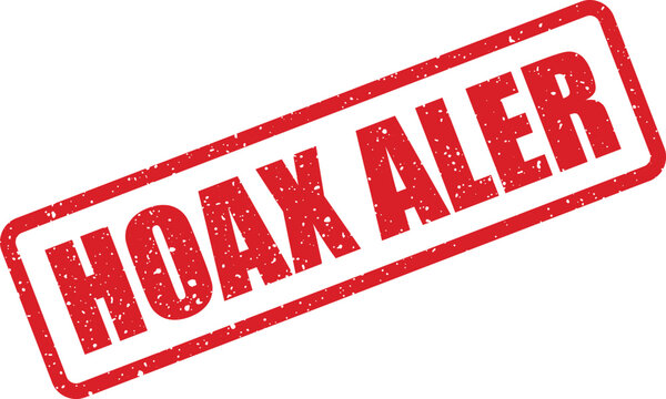 A bold red rectangular grunge rubber stamp featuring the phrase HOAX ALER in capital letters, indicating a warning