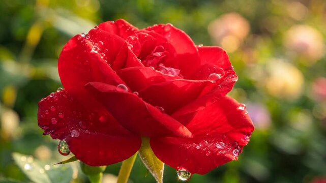 Red Rose Close Up Dew Drops Natural Beauty Blooming Flower Macro Photography