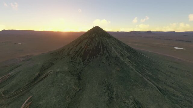 Circular aerial drone shot at sunset of Pyramid and Elephant Butte in Seba Dalkai Arizona. United States