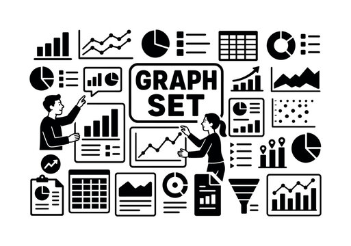Graph Templates Infographic. Solid glyph stock banner of bar graph line graph templates business infographics graphs charts statistic data information infographic: oversized bar graph template and