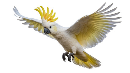 Sulphur-crested cockatoo in flight with yellow crest and wings © Lena