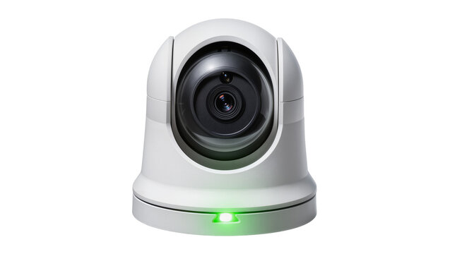 White PTZ security camera with green indicator light