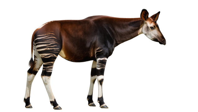 Okapi with striped legs and brown body