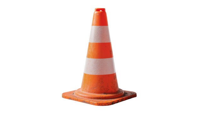 Orange traffic cone with reflective stripes