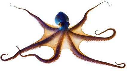 Blue and orange octopus with spread tentacles © Paul