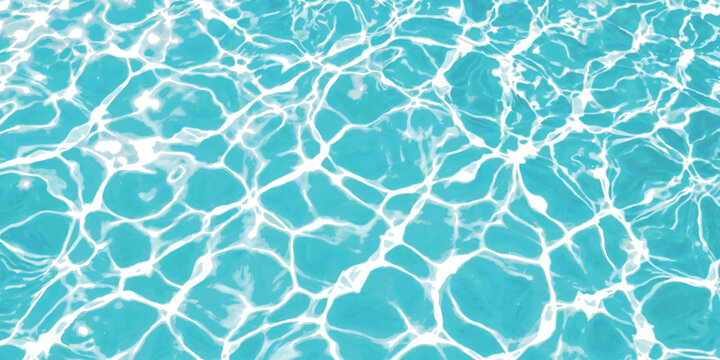 Clear blue swimming pool water with bright sunlight reflections on the surface