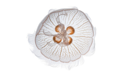 Translucent jellyfish with orange gonads and delicate tentacles © Jonas