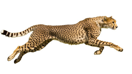 Cheetah running fast with spotted fur and striped tail © Paul