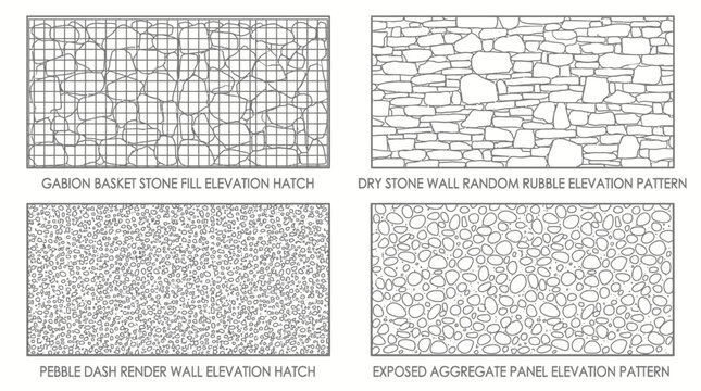 Architectural wall elevation hatch and material pattern set.