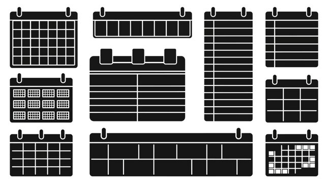 Collection of various wall calendar and planner schedule icon set.