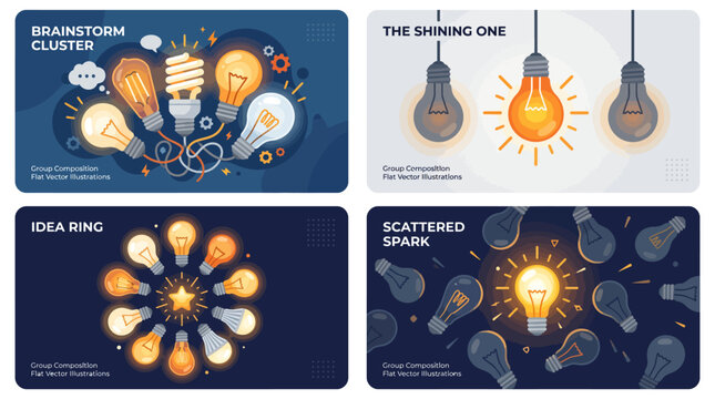 Creative light bulb innovation and brainstorm concept banners.