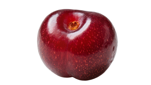 Single ripe red cherry with stem indent