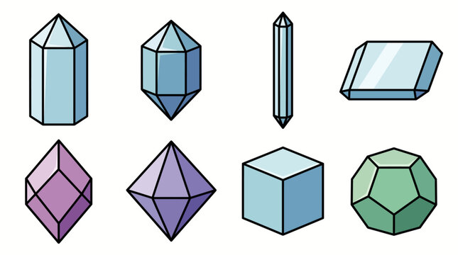Set of colorful geometric crystals and gemstones illustration.