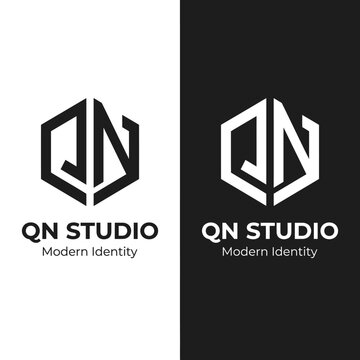 Modern Hexagonal Logo Design for QN Studio with Text.