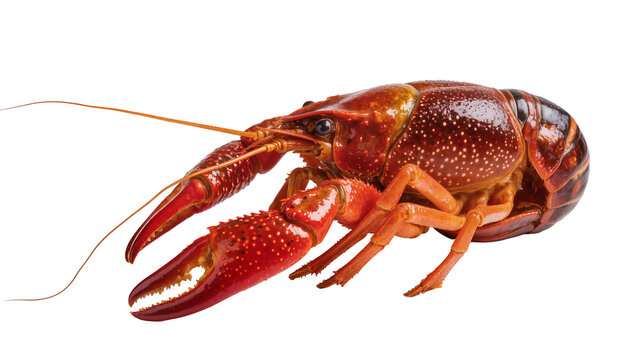 Red crawfish with large claws and antennae