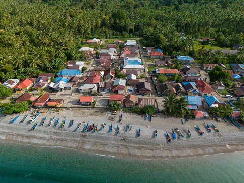 Aerial of Yaholu, Fishing Village in Seram Island, Maluku, Indonesia