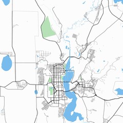 Naklejka premium Minimal vector street map of Magnitogorsk, Chelyabinsk Oblast, Russia. Detailed urban city plan with roads, highways, residential districts, industrial infrastructure, river landscape, and surrounding