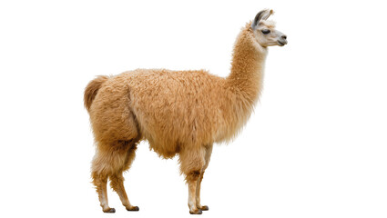 Fototapeta premium Furry tan llama standing profile view