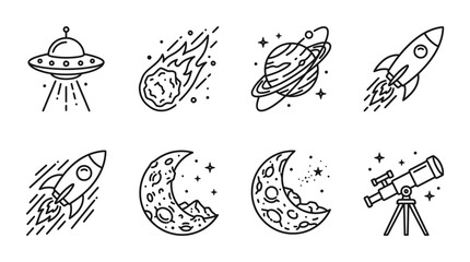 Hand drawn space exploration and astronomy icon set. © Ciu