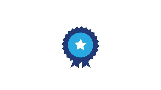 Animated Award Badge Graphic Featuring a Blue Rosette with a White Star Symbol Ideal for Quality and Achievement Recognition